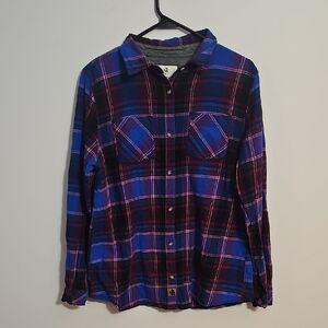 Legendary Whitetails Blue and Purple Plaid Shirt Size Large